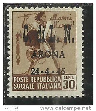 ITALY ITALIA 1945 CLN ARONA TAMBURINI ITALY OVERPRINTED SOPRASTAMPATO D'ITALIA CENT. 30 MNH - Comitato Di Liberazione Nazionale (CLN)