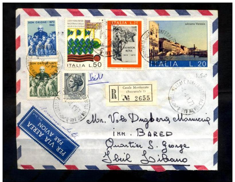 1973. Registered Airmail Cover From Italy To Lebanon. In Sound Condition As Per Scan. - Altri & Non Classificati