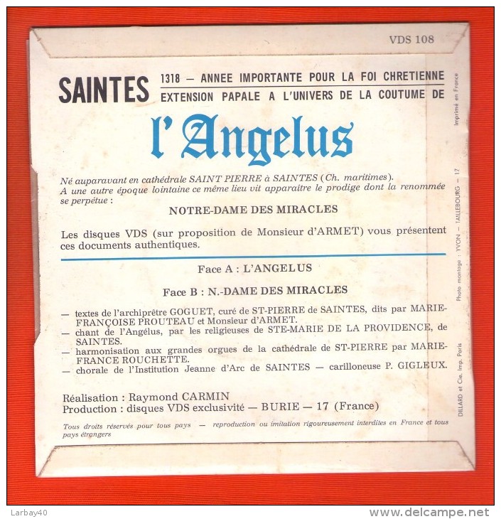 45 Tours - Saintes En 1318. Cathédrale Saint Pierre - L'Angelus - Religion & Gospel