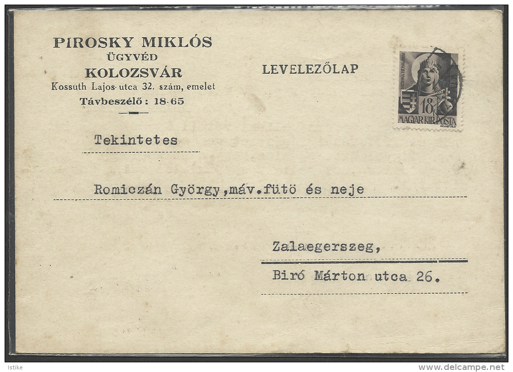 Hungary, Kolozsvar , Lawyer´s Card, 1944. - Lettres & Documents