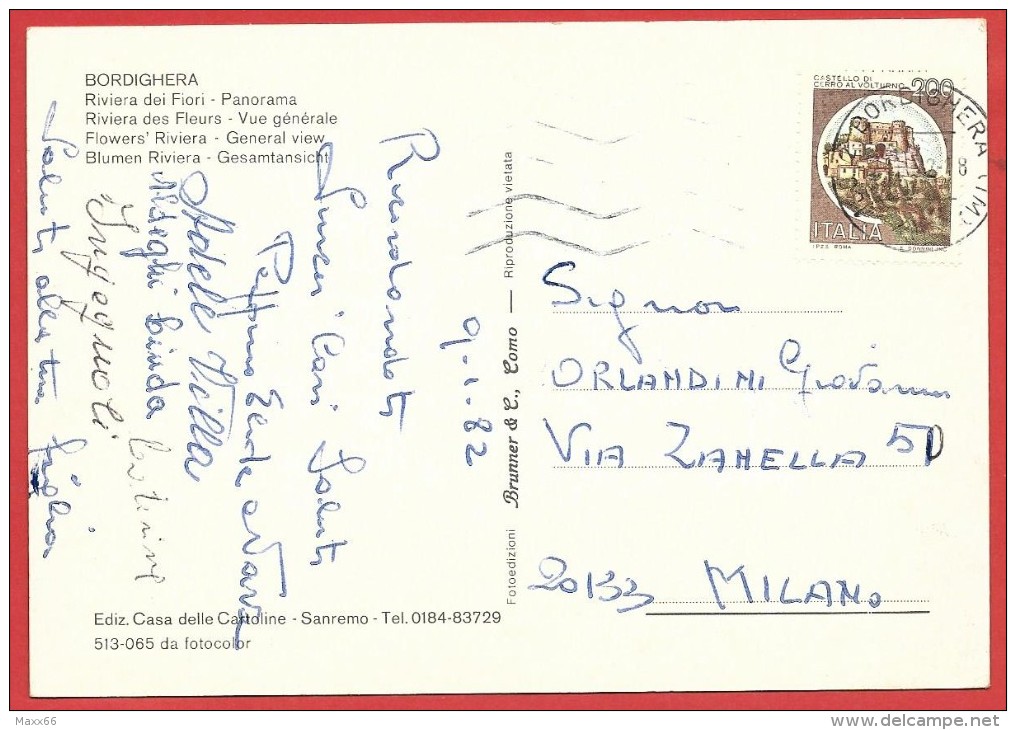 CARTOLINA VG ITALIA - BORDIGHERA (IM) - Panorama - 10 X 15 - ANNULLO BORDIGHERA 1982 - Imperia