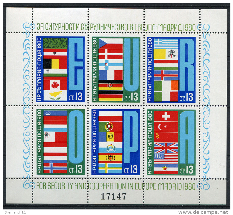 25434) BULGARIEN KSZE Block 100 Postfrisch Aus 1980, 40.- € - Blocks & Sheetlets