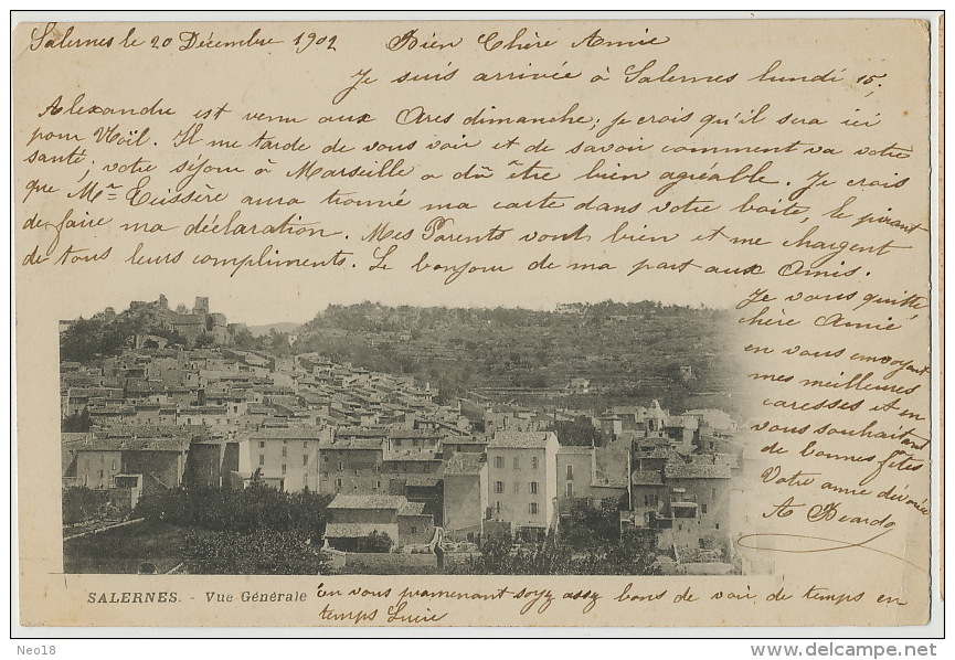 Salernes Vue Generale 1902 Envoi A Teissere Nice - Salernes