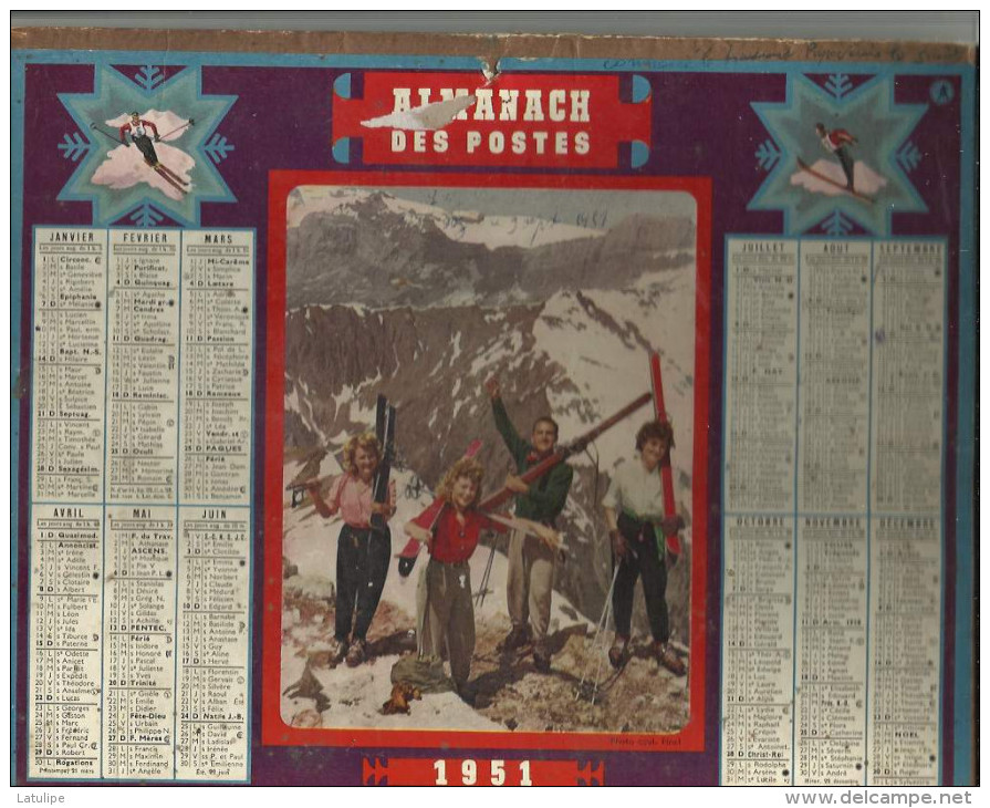 Calendrier Des Postes Du Rhone 69 De 1951 - Grand Format : 1941-60
