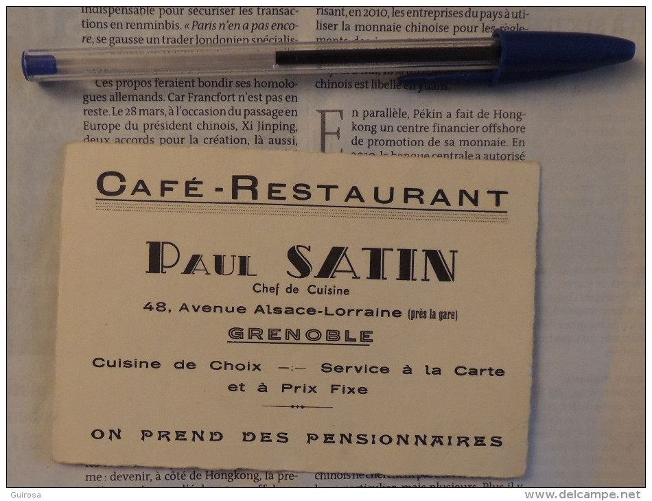 Carte De Visite Du Café&ndash;restaurant Paul Satin 48 Avenue Alsace-Lorraine à Grenoble  &ndash;  Vers 1930 - Cartes De Visite