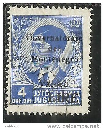 OCCUPAZIONE ITALIANA MONTENEGRO 1942 GOVERNATORATO BLACK OVERPRINTED SOPRASTAMPA NERA LIRE 4 D USED - Montenegro