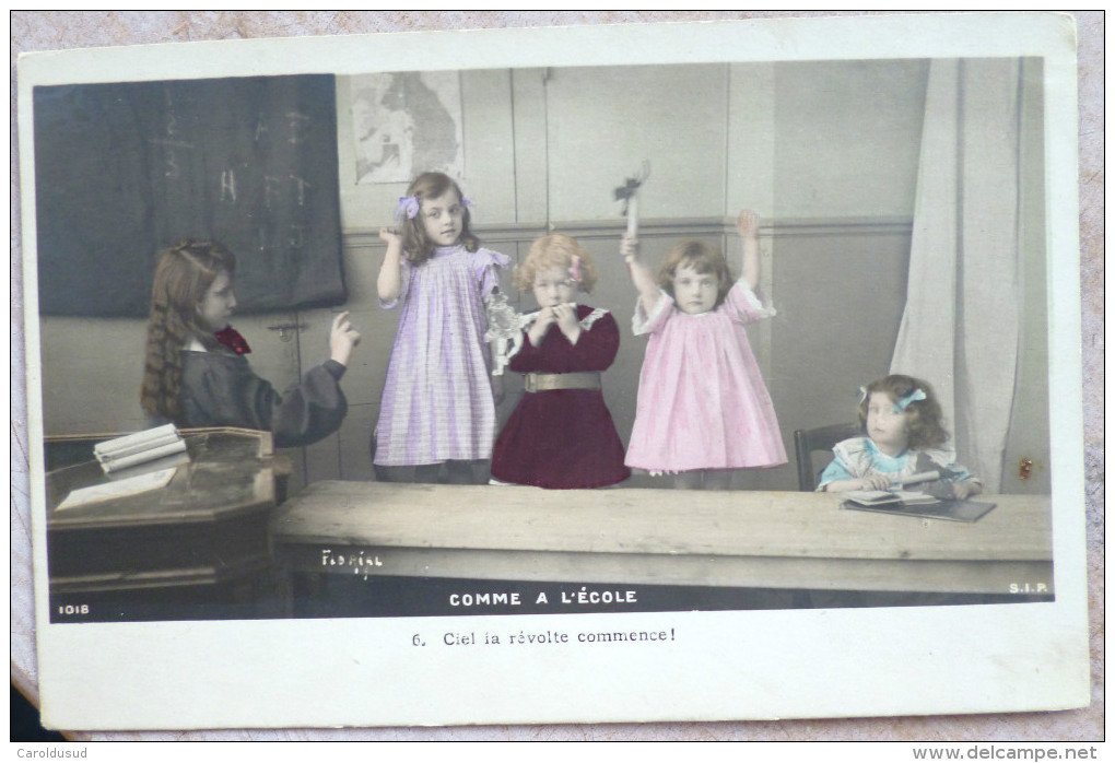 CPA PHOTO Precurseur FLORIAL 1018 SIP Serie COMME A L ECOLE  N° 6 Enfant Fillette Revolte Classe Tableau - Verzamelingen & Reeksen