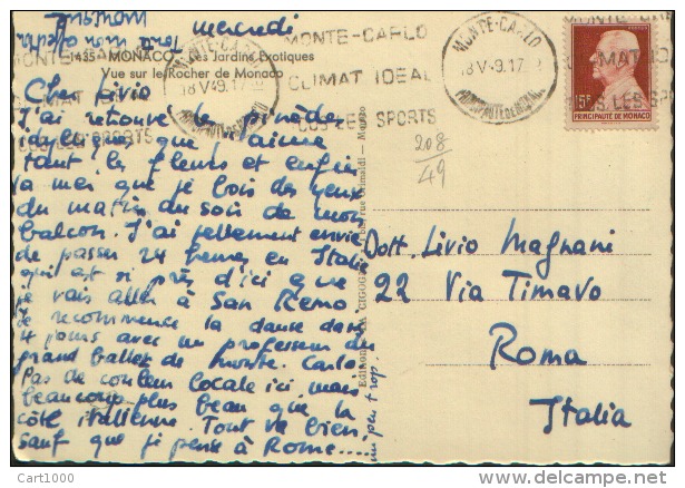 1949 MONTECARLO X ROMA SU 15F. LUIGI II° - Lettres & Documents