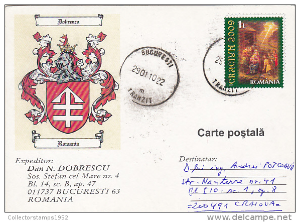 273- DOBRESCU FAMILY COAT OF ARMS, SPECIAL POSTCARD, 2010, ROMANIA - Covers & Documents