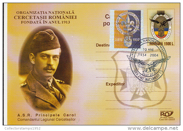 323- SCOUTS, SCUTISME, PRINCE CHARLES OF ROMANIA, PC STATIONERY, ENTIER POSTAL, 2004, ROMANIA - Lettres & Documents