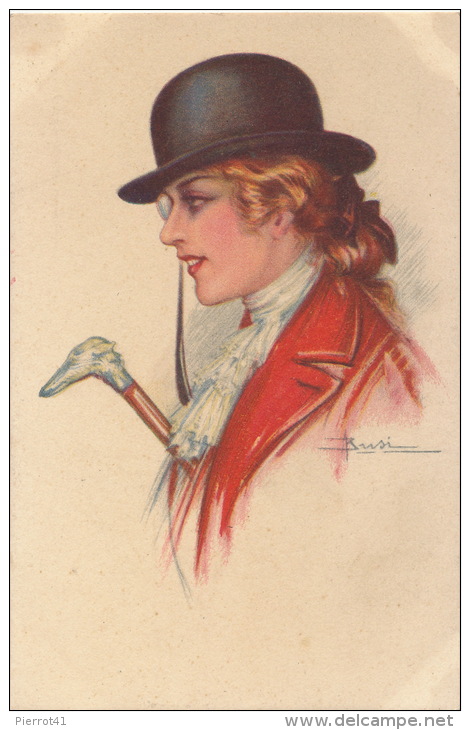 FEMMES - FRAU - LADY - Jolie Carte Fantaisie Portrait Femme Avec Monocle Et Chapeau Signée ADOLFO BUSI - Busi, Adolfo