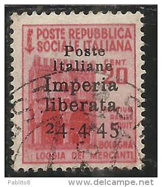 ITALY ITALIA 1945 CLN IMPERIA LIBERATA MONUMENTS DESTROYED OVERPRINTED MONUMENTI DISTRUTTI CENT. 20 USATO USED - Comité De Libération Nationale (CLN)