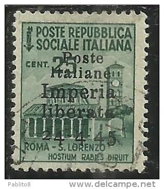 ITALY ITALIA 1945 CLN IMPERIA LIBERATA MONUMENTS DESTROYED OVERPRINTED MONUMENTI DISTRUTTI CENT. 25 USATO USED - National Liberation Committee (CLN)