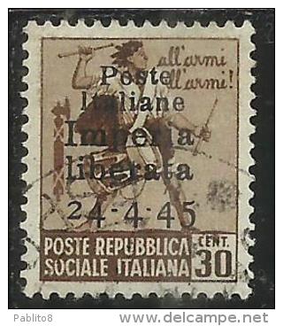 ITALY ITALIA 1945 CLN IMPERIA LIBERATA MONUMENTS DESTROYED OVERPRINTED MONUMENTI DISTRUTTI CENT. 30 USATO USED - Nationales Befreiungskomitee