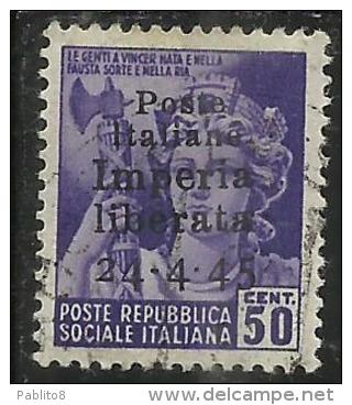 ITALY ITALIA 1945 CLN IMPERIA LIBERATA MONUMENTS DESTROYED OVERPRINTED MONUMENTI DISTRUTTI CENT. 50 USATO USED - Nationales Befreiungskomitee