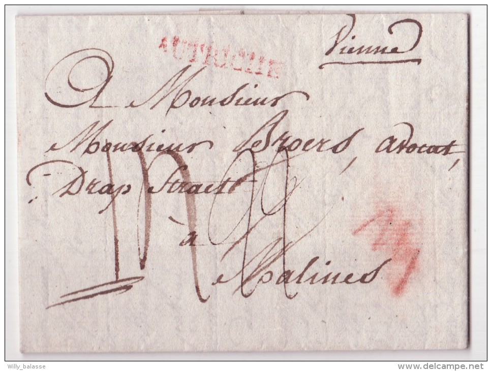 L. 1807 Man. Vienne + Marque "AUTRICHE" + "22" Biffé Et "14" Et 14 à La Craie Rge Pour Malines - ...-1850 Vorphilatelie