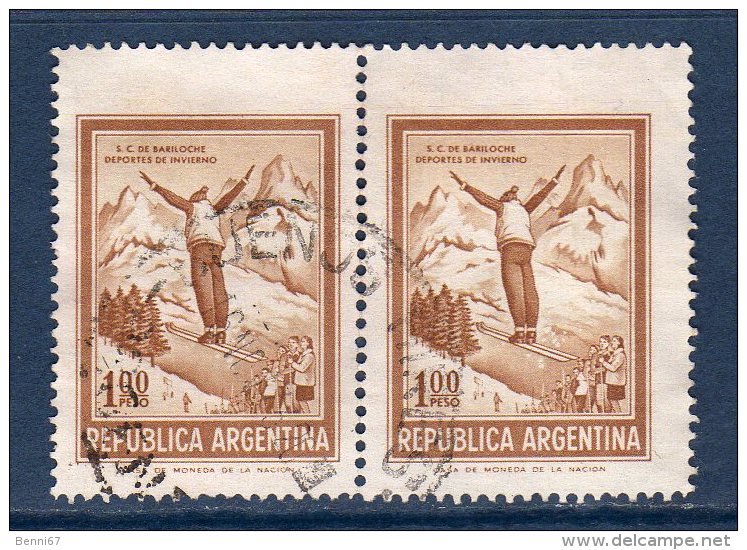 ARGENTINE Argentina 1972 Ski Yv 914 Paire Beau Decentrage OBL - Used Stamps