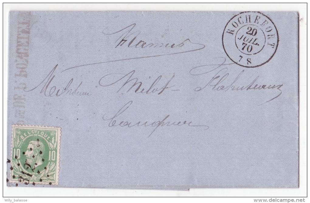 L. Affr. N°30 Lpts 312 ROCHEFORT/1870 Pour Namur - 1869-1883 Léopold II