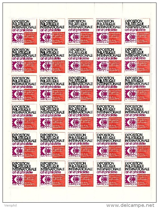 VIGNETTES ARPHILA  JUIN 1975 - FEUILLE DE 30  TB  COULEUR ORANGE - Briefmarkenmessen