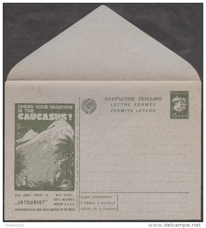 URSS. 1931. Entier Postal Publicitaire De Propagande. Intourist. Passez Vos Vacances Dans Le Caucase. Mont Elbrouz - Montagnes