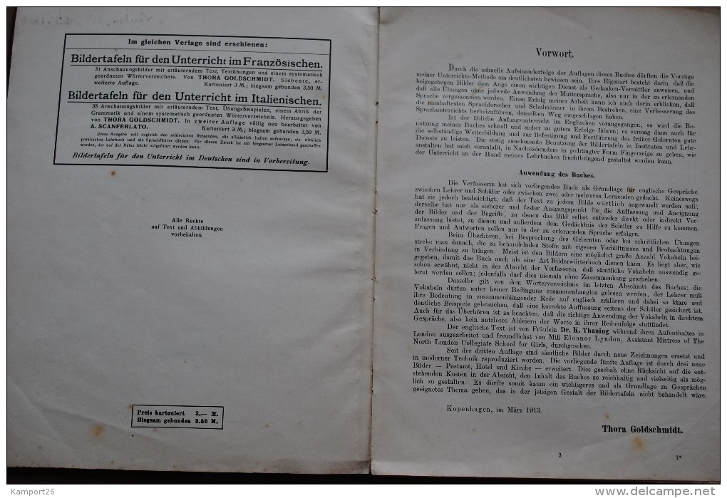 1913 Bildertafeln Für Den Unterricht Im Englischen GOLDSCHMIDT Teaching English Anglais - 1900-1949