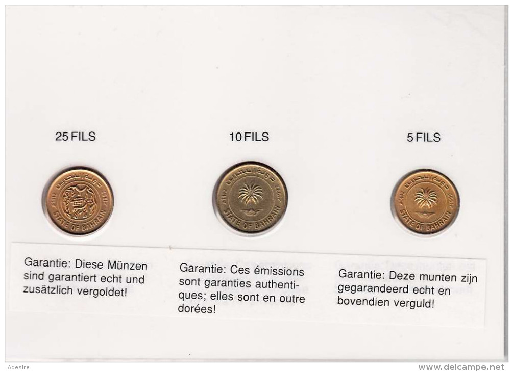 BAHREIN, 5 + 10 + 25 FILS Vergoldet; Diese Münzen Sind Garantiert Echt Und Zusätzlich Vergoldet, Hochglanz (PP) >>> - Bahreïn