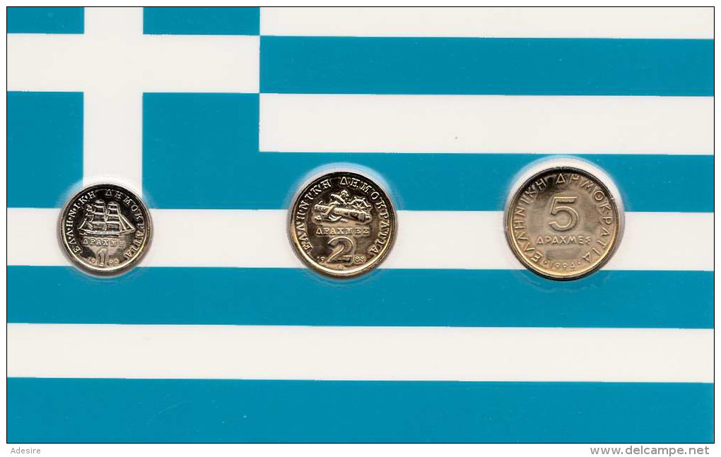GRIECHENLAND, 1 + 2 + 5 DR Vergoldet; Diese Münzen Sind Garantiert Echt Und Zusätzlich Vergoldet, Hochglanz (PP) >>> - Bahrein