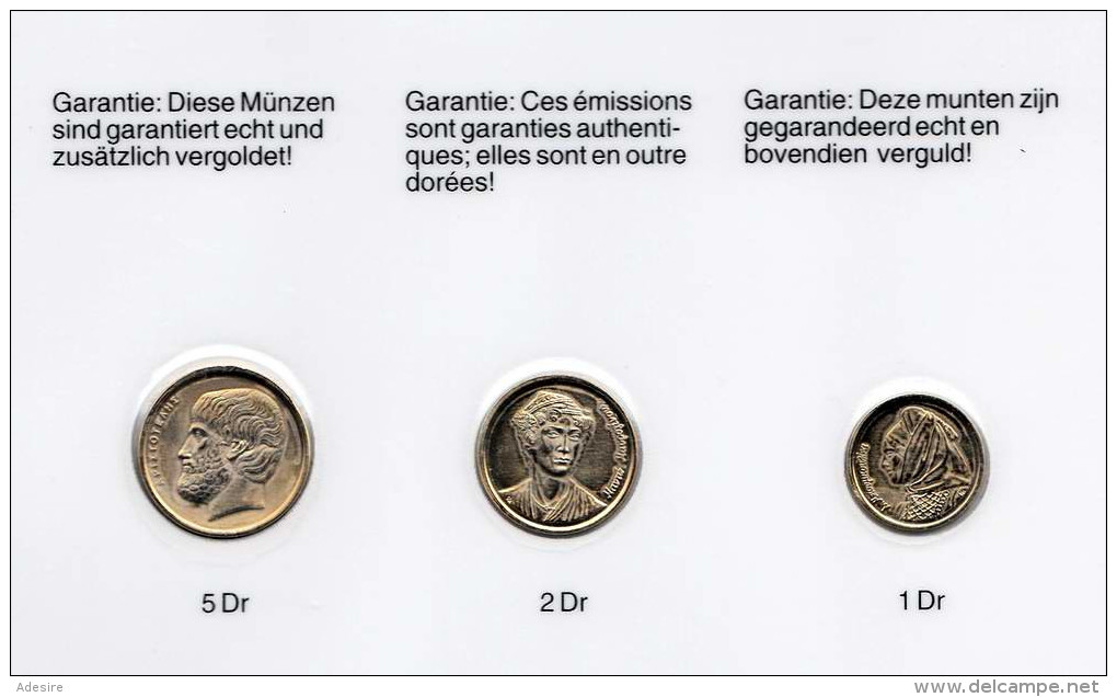 GRIECHENLAND, 1 + 2 + 5 DR Vergoldet; Diese Münzen Sind Garantiert Echt Und Zusätzlich Vergoldet, Hochglanz (PP) >>> - Bahrein