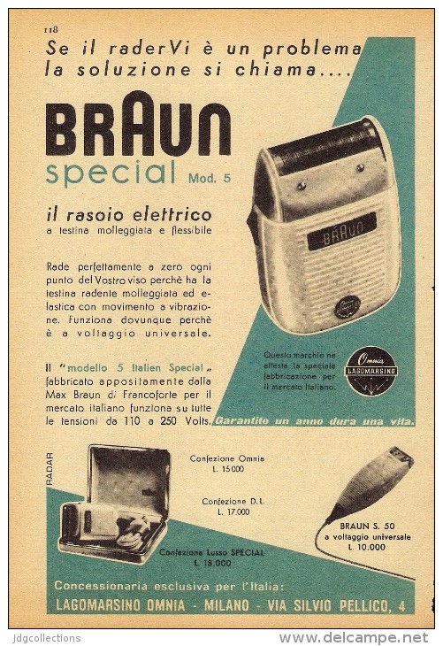 # RASIERER BRAUN 1950s Advert Pubblicità Publicitè Reklame Razor Rasoio Rasoir Rasuradora Electric Shaver - Lames De Rasoir