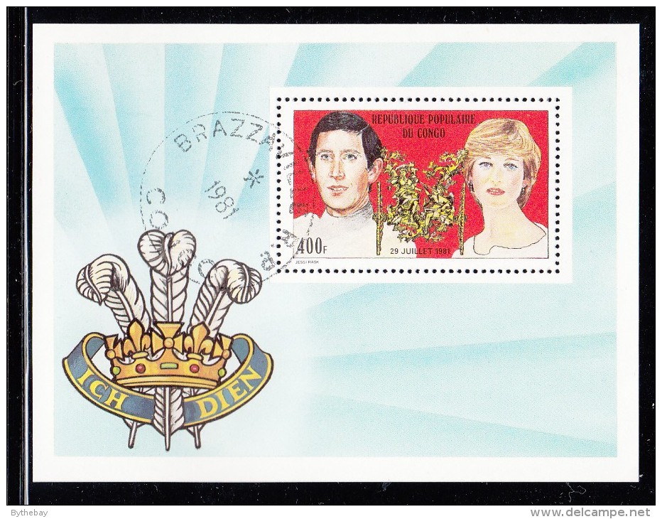 Congo, People´s Republic Used Scott #607 Souvenir Sheet 400fr Royal Wedding - Charles And Diana - Oblitérés