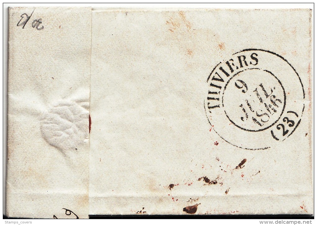 BELGIUM USED COVER 08/07/1846 NAMUR VERS THIVIERS DORDOGNE FRANCE GRIFFE ROUGE P3R &amp; BELG. - 1830-1849 (Belgica Independiente)