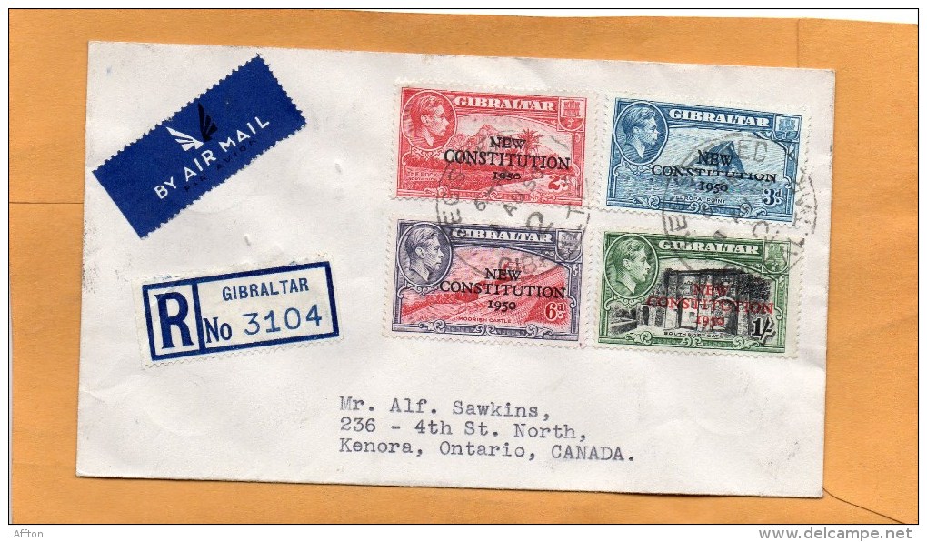 Gibraltar 1950 Cover Mailed Registered To Canada - Gibraltar