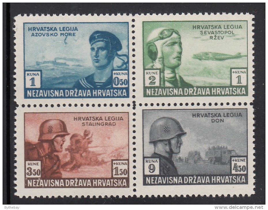 Croatia MH Scott #B37a-#B37d Block Of 4 Ex-souvenir Sheet Sailor, Pilot, Infantry, Tank - Croatie