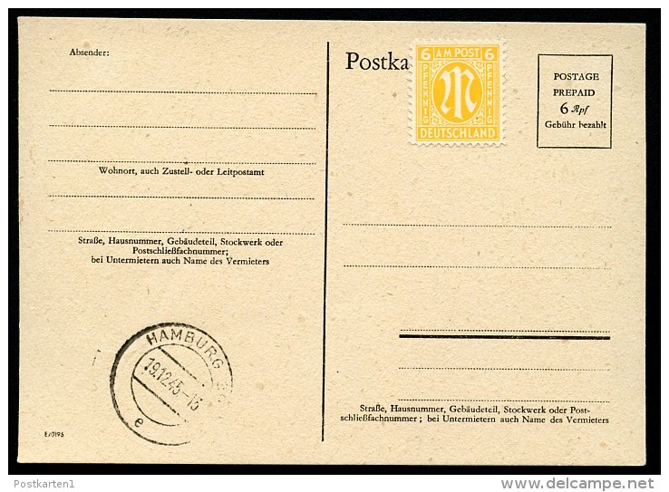 Behelfsausgabe  P706  Postkarte  RPD HAMBURG 1946  Kat. 5,50 € - Provisional Issues British Zone