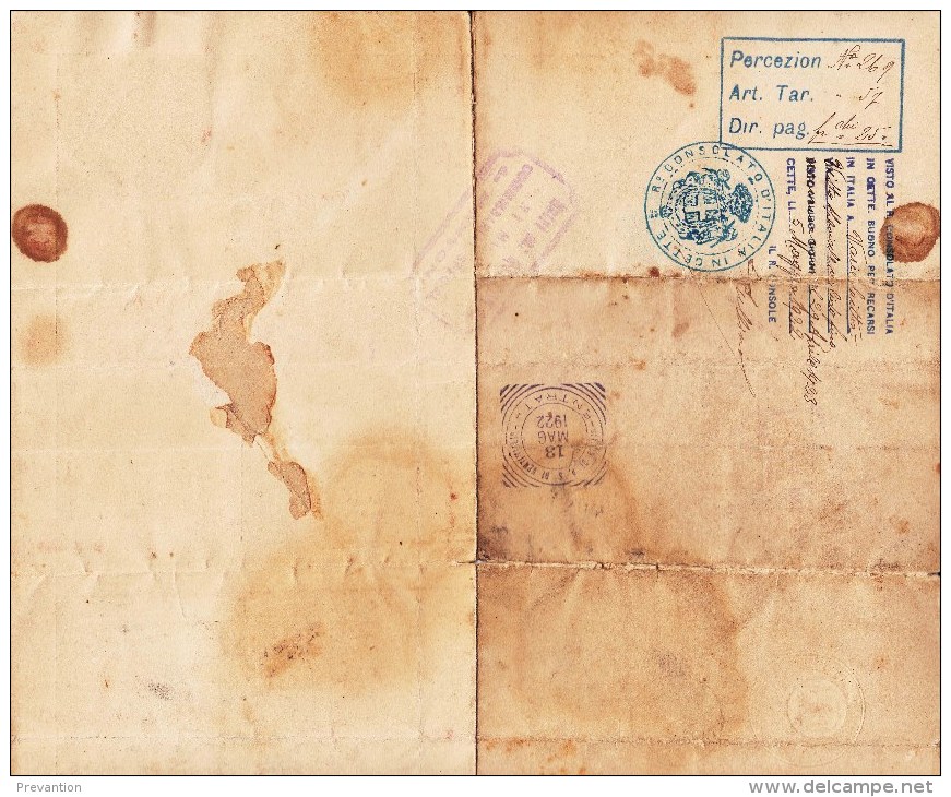 Passeport République Française Valabe Pour Un An Du Département De L´HERAULT Pour L´ITALIE DE 1922 - Non Classés