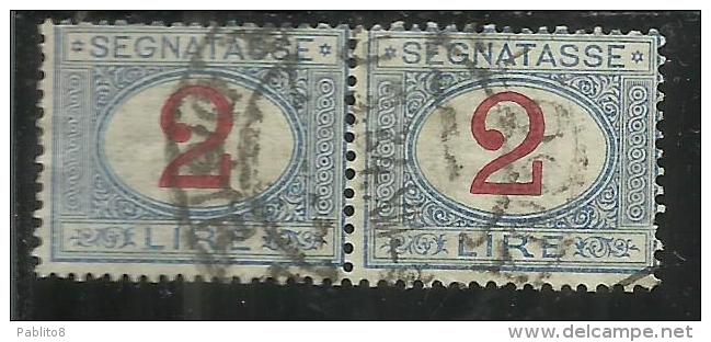 ITALIA REGNO ITALY KINGDOM 1903 SEGNATASSE TAXES DUE TASSE CIFRA NUMERAL LIRE 2 COPPIA USATA PAIR USED - Strafport