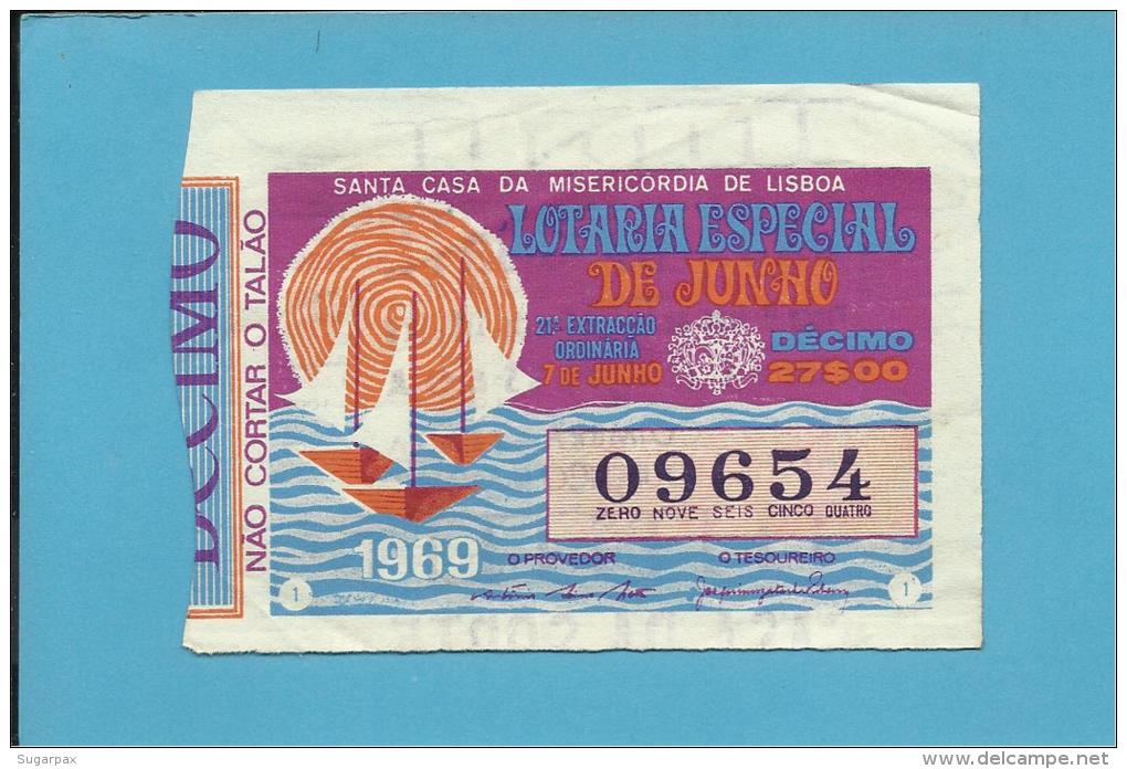 LOTARIA NACIONAL - 21.&ordf; ORD. - 07.06.1969 - ESPECIAL DE JUNHO - BARCOS - Portugal - 2 Scans E Description - Lottery Tickets