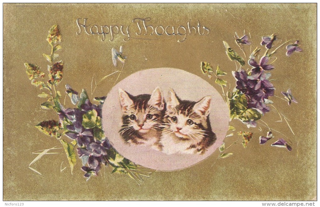 ´Two Greetings Cats" Antique American Postcard, - Gatti