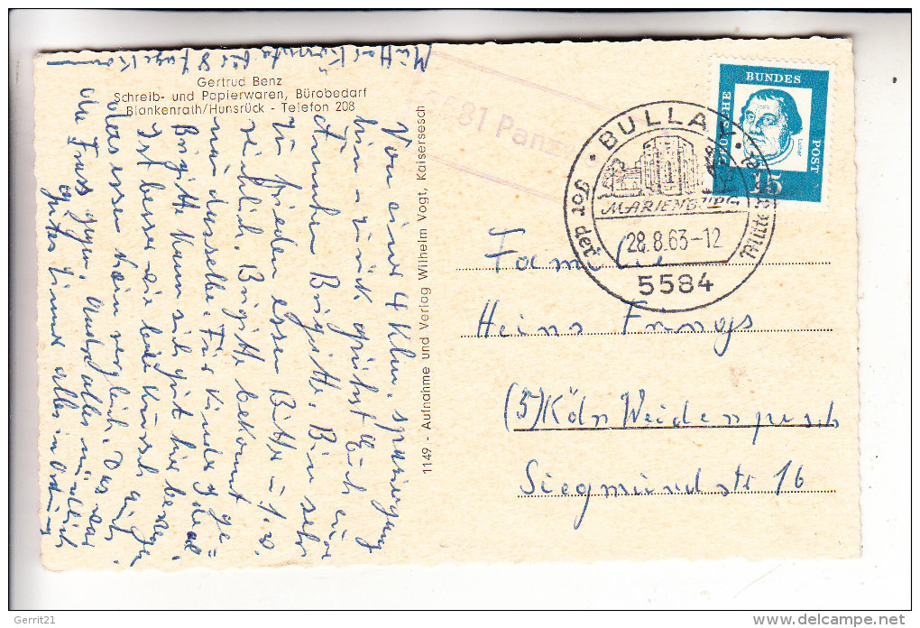 5583 ZELL - BLANKENRATH, Mehrbildkarte, Landpoststempel "5581 Panzweiler", 1963 - Zell