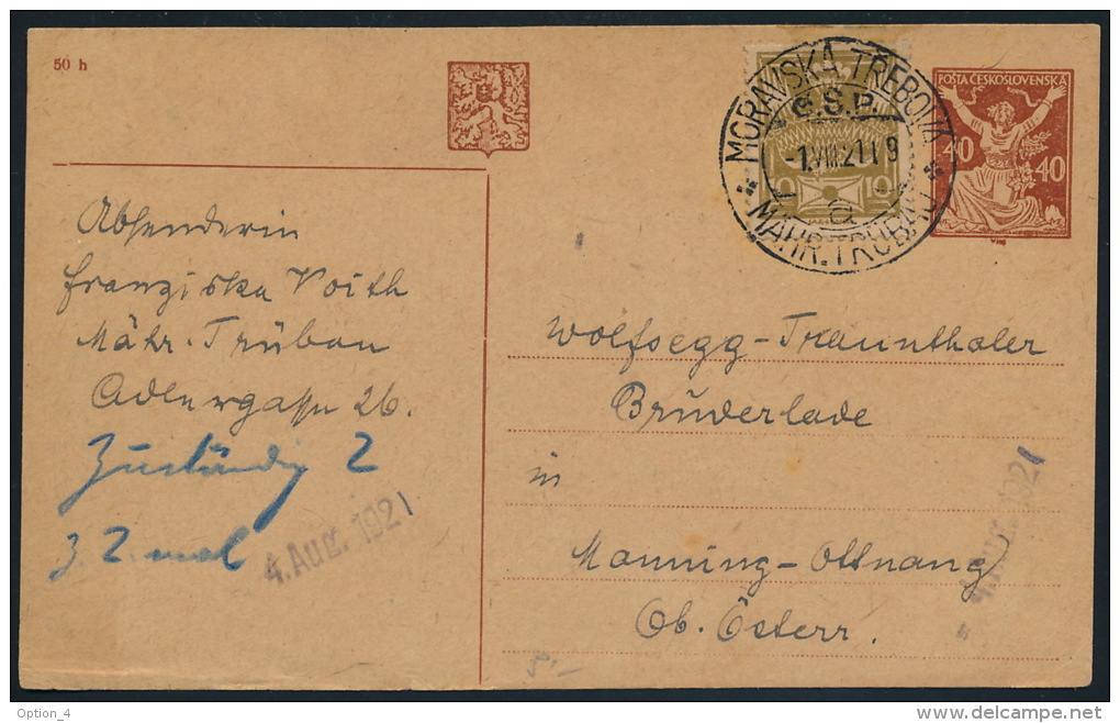 Czechoslovakia CSSR 1921 Stationery Card Cancellation Trübau Cachet Pastoral Office Ministry - Briefe U. Dokumente