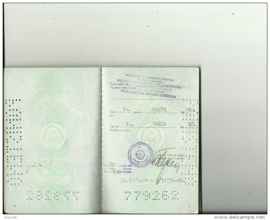 P93  --  SFR  YUGOSLAVIA  ---  PASSPORT  --   LADY PHOTO  --   1980   --  VISA GREECE, FRANCE  --  REVENUE, TAX STAMP - Historical Documents