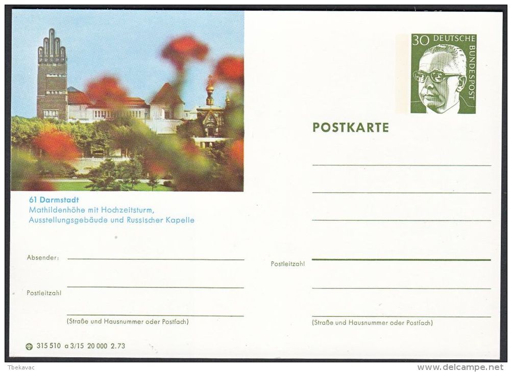 Germany 1973, Illustrated Postal Stationery "Darmstadt", Ref.bbzg - Cartes Postales Illustrées - Neuves