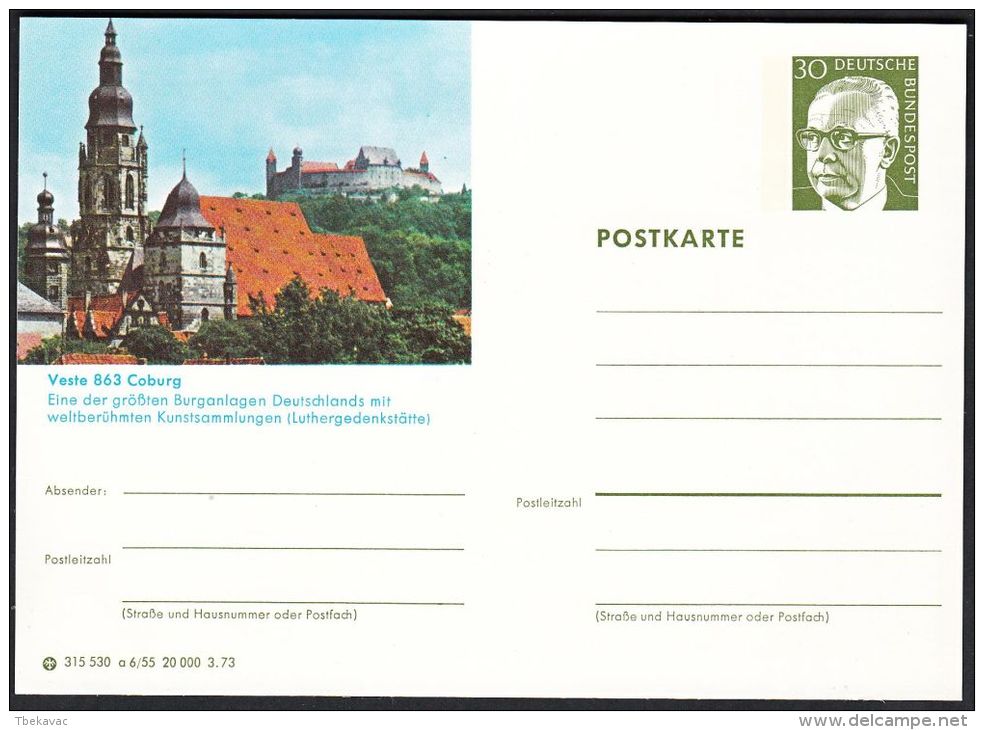 Germany 1973, Illustrated Postal Stationery "Coburg", Ref.bbzg - Illustrated Postcards - Mint