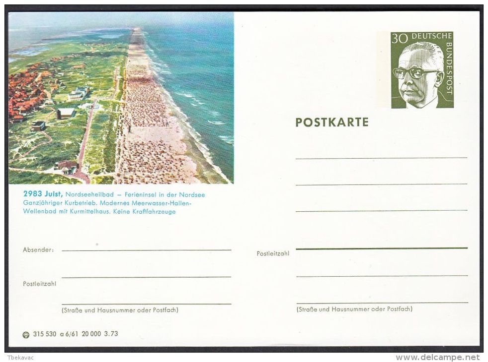 Germany 1973, Illustrated Postal Stationery "Juist", Ref.bbzg - Cartes Postales Illustrées - Neuves