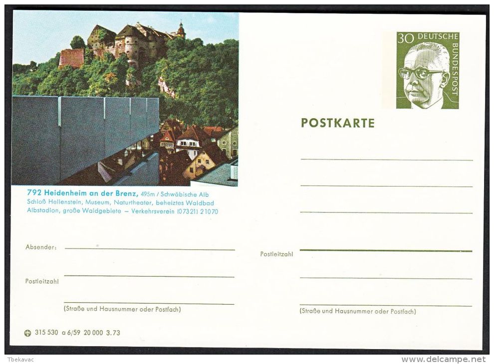Germany 1973, Illustrated Postal Stationery "Heidenheim On Brenz", Ref.bbzg - Illustrated Postcards - Mint