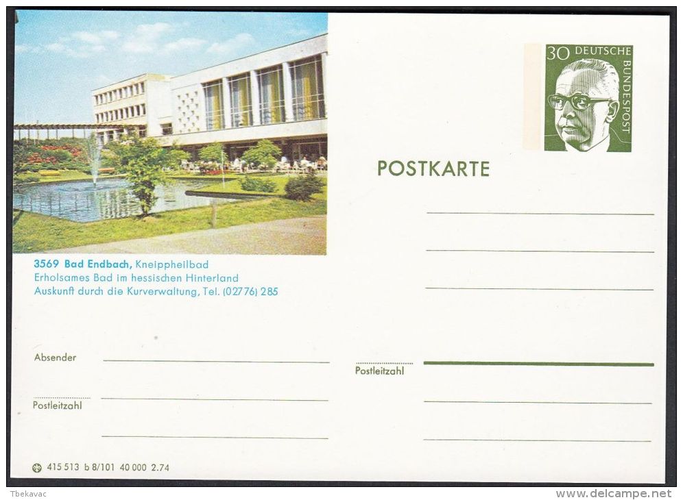 Germany 1974, Illustrated Postal Stationery "Bad Endbach", Ref.bbzg - Illustrated Postcards - Mint