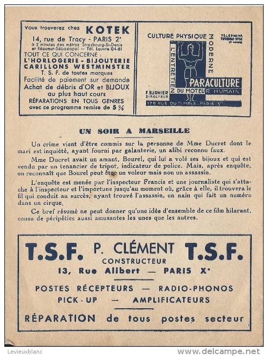 Cinéma/ Théatres Gaumont Aubert/"Femme De Mandalay"/Conrad Nagel/ " Un Soir à Marseille"/ Larquet/Charpin/1938   CIN24 - Programs