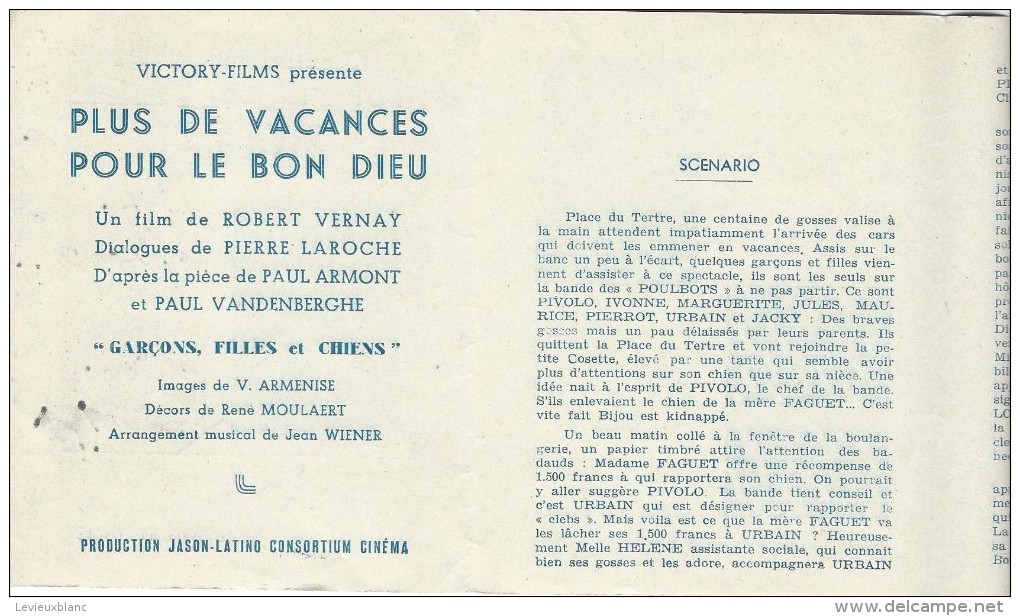 Cinéma/ Helder-Scala-Vivienne/ "Plus De Vacances Pour Le Bon Dieu"/Pierre Larquet /1950       CIN32 - Programma's