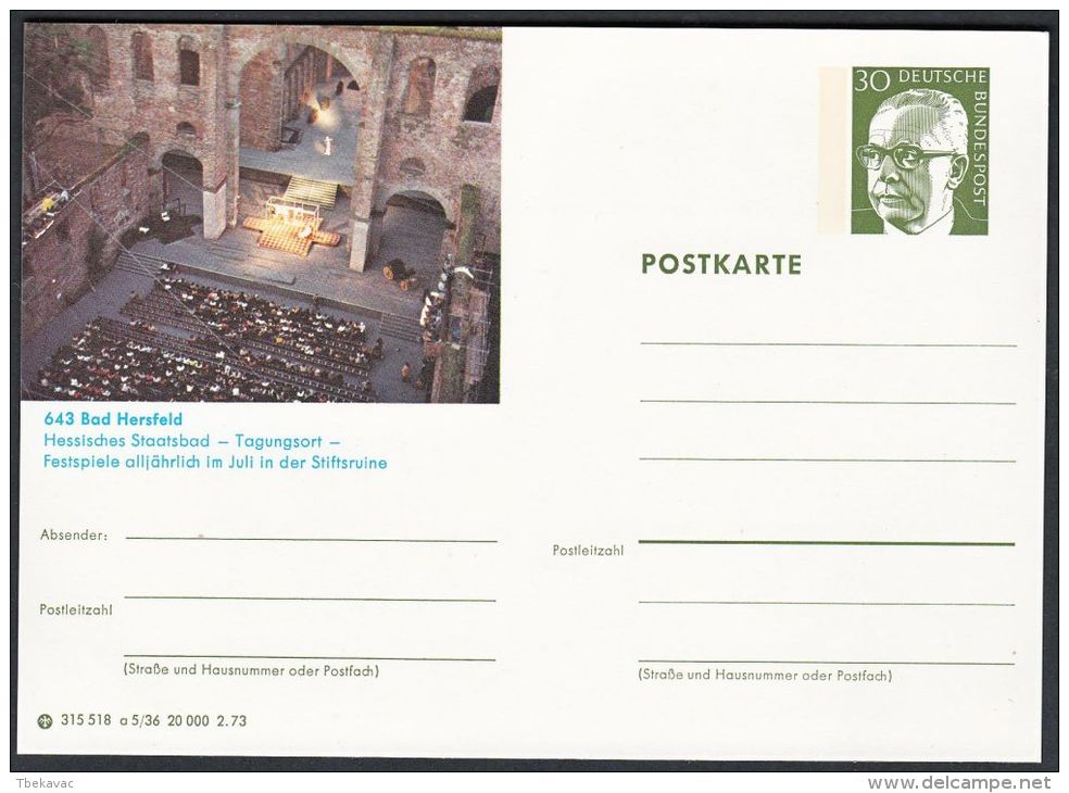 Germany 1973, Illustrated Postal Stationery "Bad Hersfeld", Ref.bbzg - Illustrated Postcards - Mint