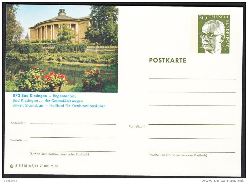 Germany 1973, Illustrated Postal Stationery "Bad Kissingen", Ref.bbzg - Cartes Postales Illustrées - Neuves